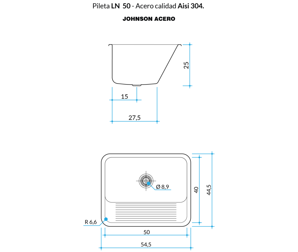 Pileta Simple LN 50 - Acero 304 - JOHNSON