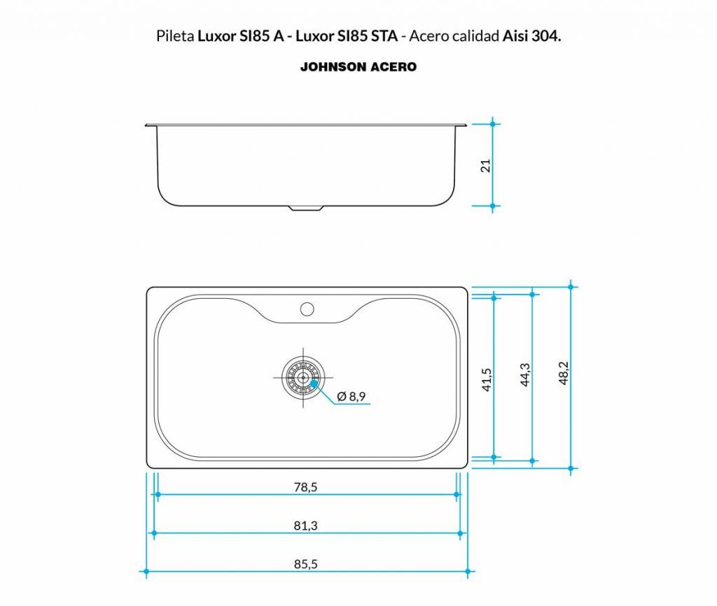 Pileta Simple LUXOR SI85 A - Acero 304 - JOHNSON