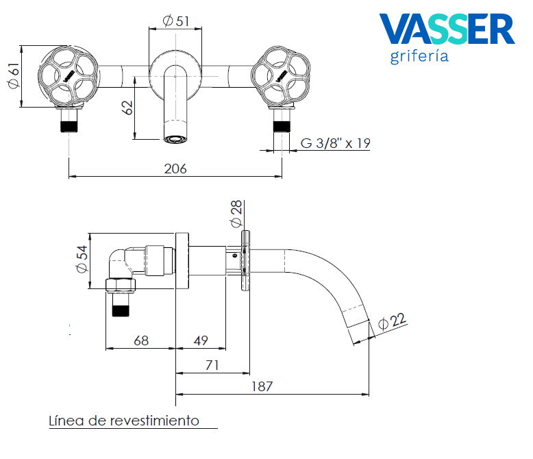 BLUME CHROME C.C.Cruz LAVATORIO PARED - VASSER