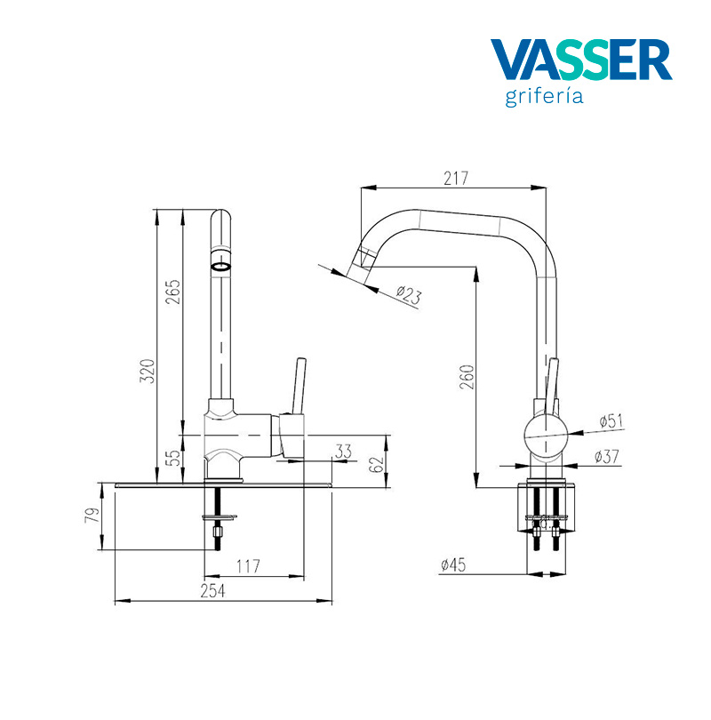 LYRA Monocomando COCINA MESADA ALTO C/BASE - VASSER