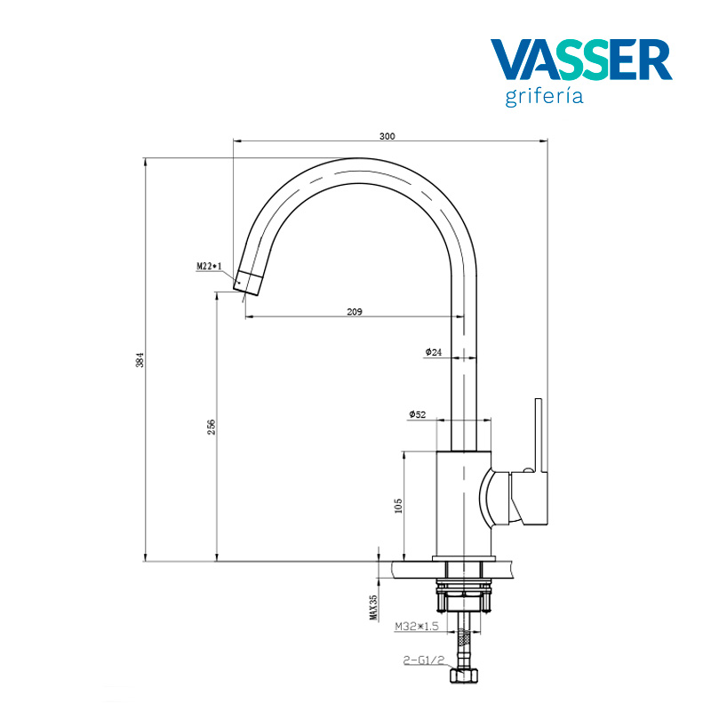 HERA Monocomando COCINA MESADA - VASSER