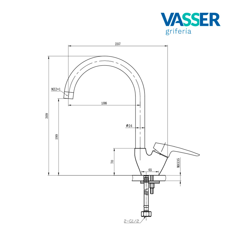 ODESSA Monocomando COCINA MESADA - VASSER