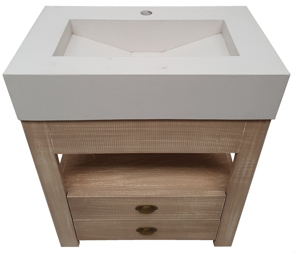 Vanitory de pie BLANCO LUNA 70cm Desague Central - Mueble DOBLE CAJON Deco Rustico