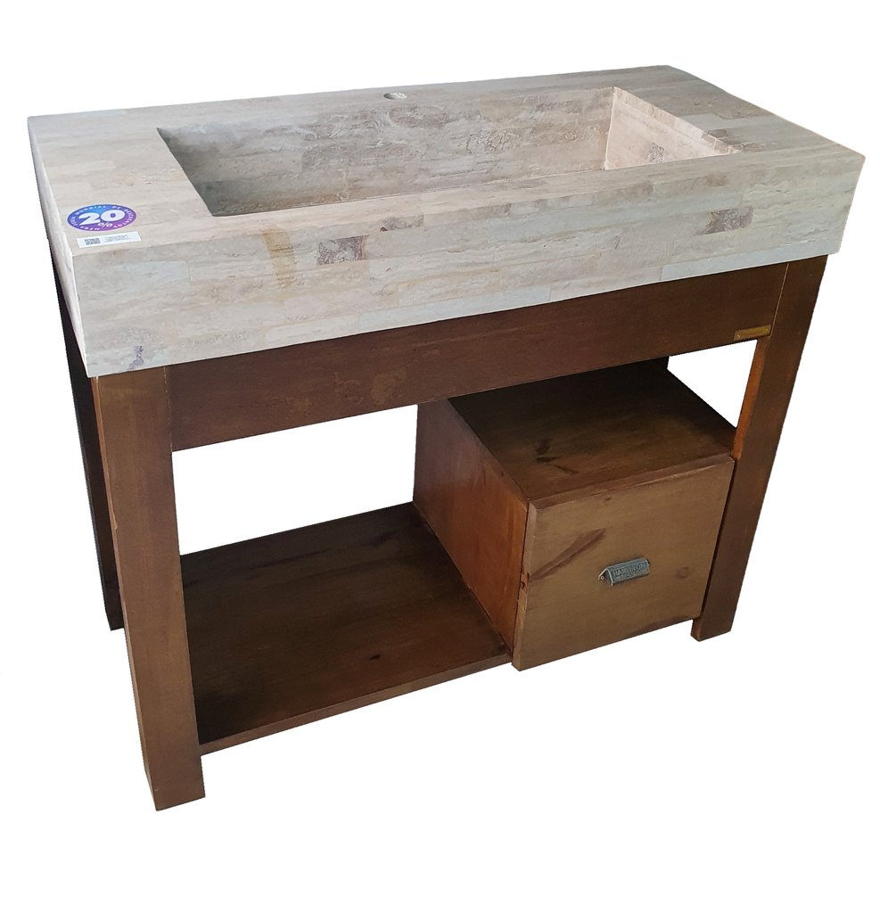 Vanitory de pie DESAGUE FRONTAL 100cm Travertino - Mueble CUBO Wengue